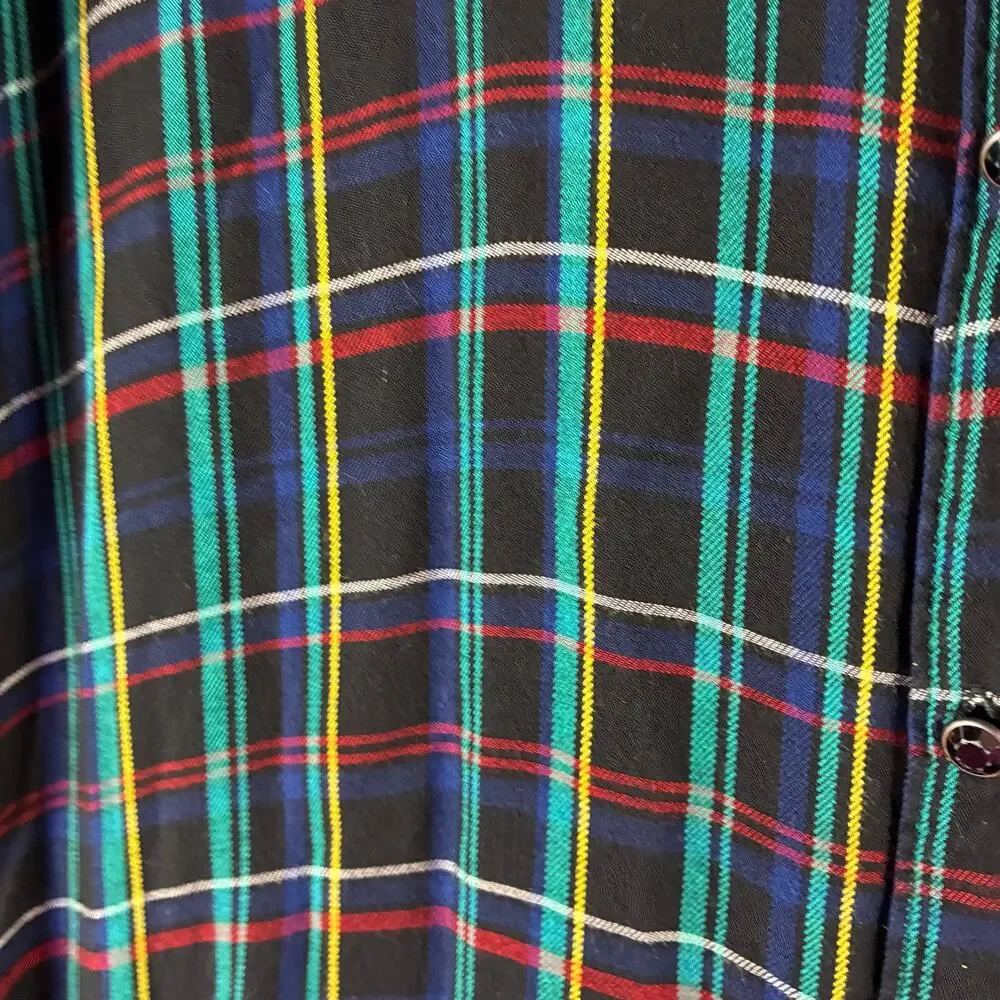 Cato Long Sleeve Button Up Blouse Womens Medium Plaid Black Dark Academia Neons
